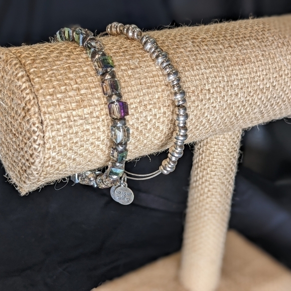 Pair of "Vintage Sixty-Six" Beaded Silver Bangle Bracelets by Alex and Ani - Picture 3 of 9